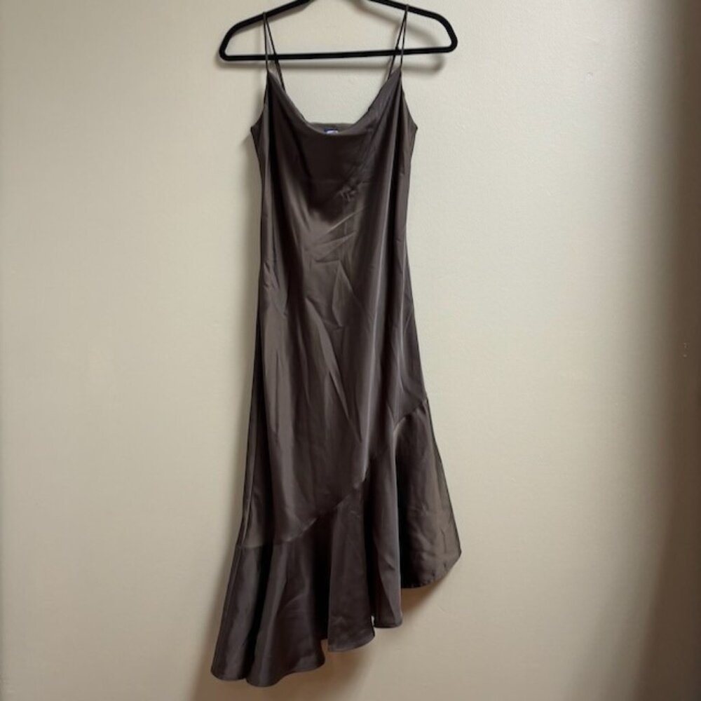 SCOOP Womens Y2K Midi Dress Size S Brown Satin Cowl Neck Asymmetric Going Out